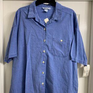 Victoria Jones Woman Blue Denim Button-down Blouse, Size 2X, NWT